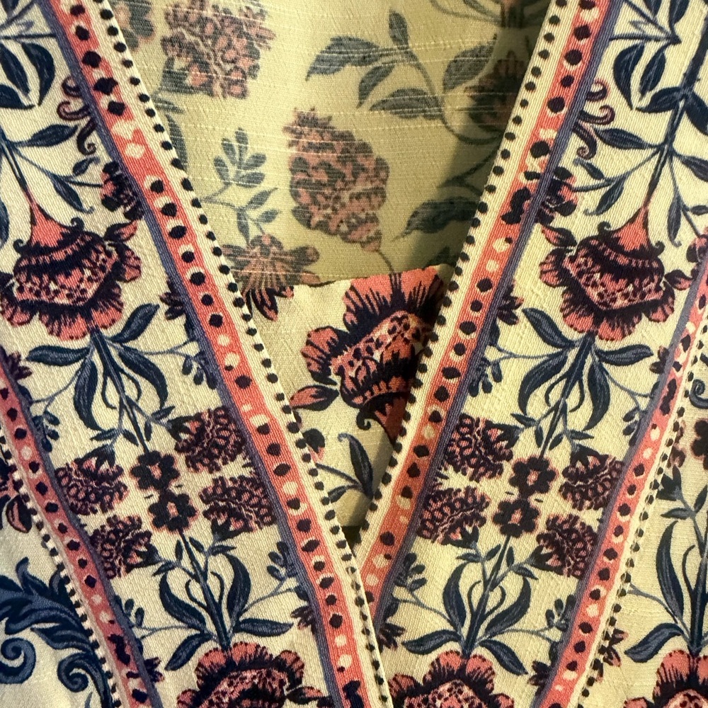 J. Jill White Midi Boho Peasant Dress with Blue & Mauve Floral Print size medium - Picture 5 of 12